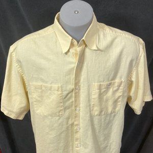 Hickey Freeman Sport Shirt XL Lemon Yellow Micro Check Button Front Mens Reg